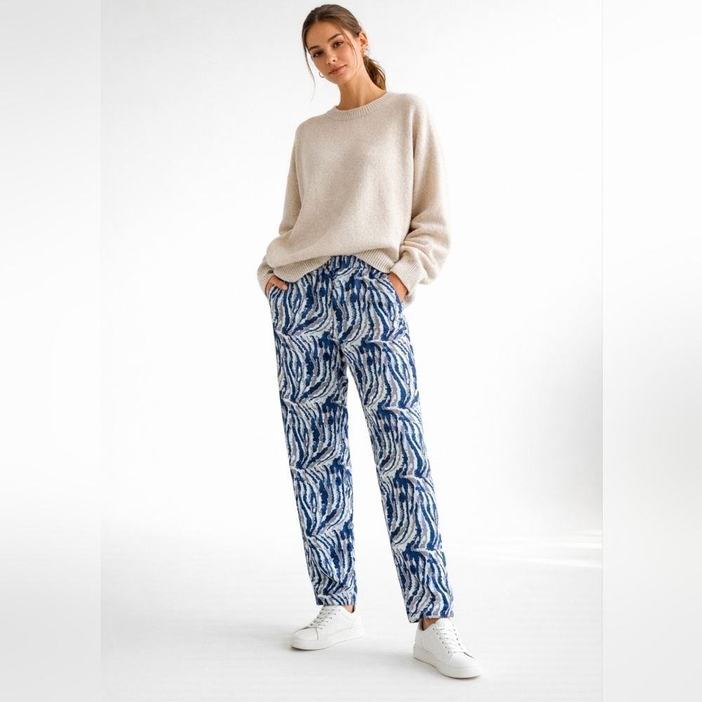 Margaret O'Leary Pull-on Stretch Print Art-to-Wear Ankle Hi-Rise Pants, XS
